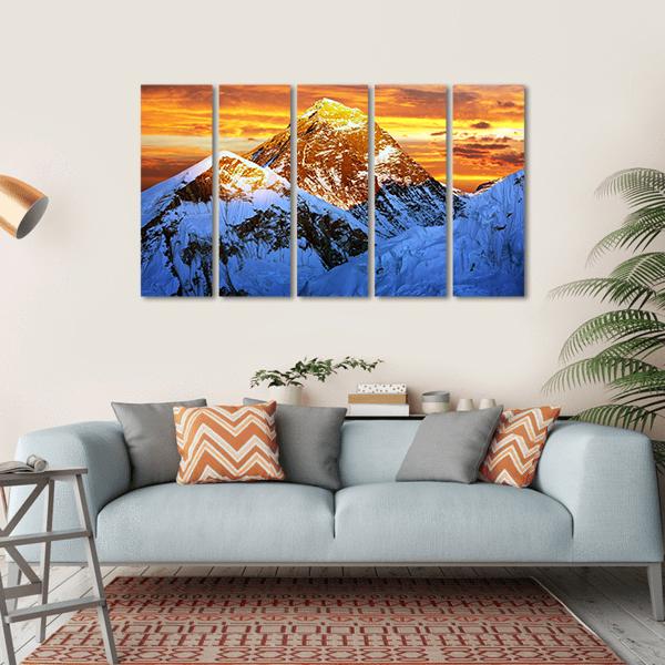 Sunlight On Everest Canvas Wall Art-5 Horizontal-Gallery Wrap-22" x 12"-Tiaracle