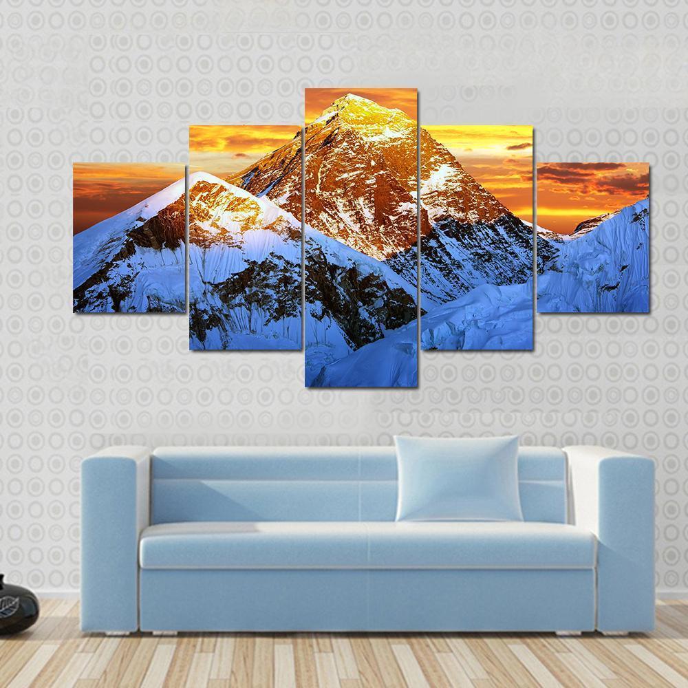 Sunlight On Everest Canvas Wall Art-5 Star-Gallery Wrap-62" x 32"-Tiaracle