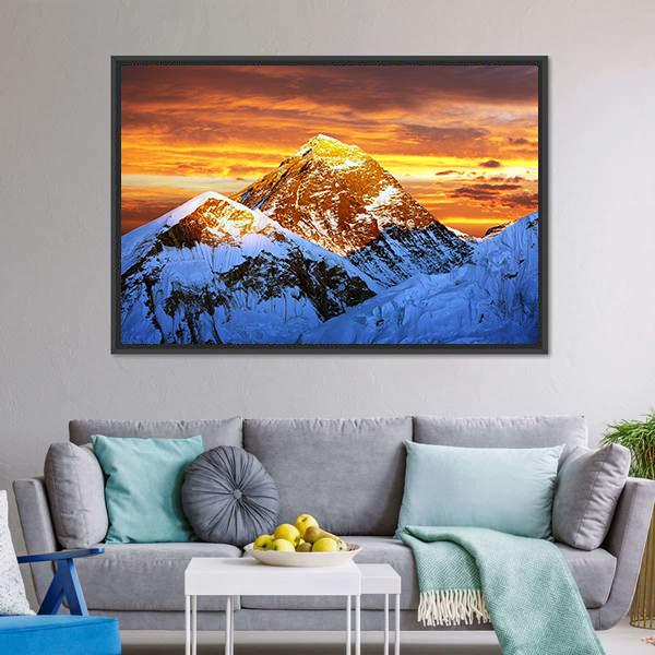 Sunlight On Everest Canvas Wall Art-3 Horizontal-Gallery Wrap-25" x 16"-Tiaracle