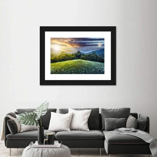 Sunlight On Hillside Meadows Canvas Wall Art-1 Piece-Framed Print-20" x 16"-Tiaracle