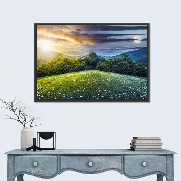 Sunlight On Hillside Meadows Canvas Wall Art-3 Horizontal-Gallery Wrap-25" x 16"-Tiaracle