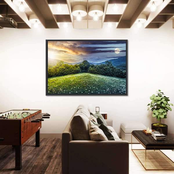 Sunlight On Hillside Meadows Panoramic Canvas Wall Art-1 Piece-36" x 12"-Tiaracle
