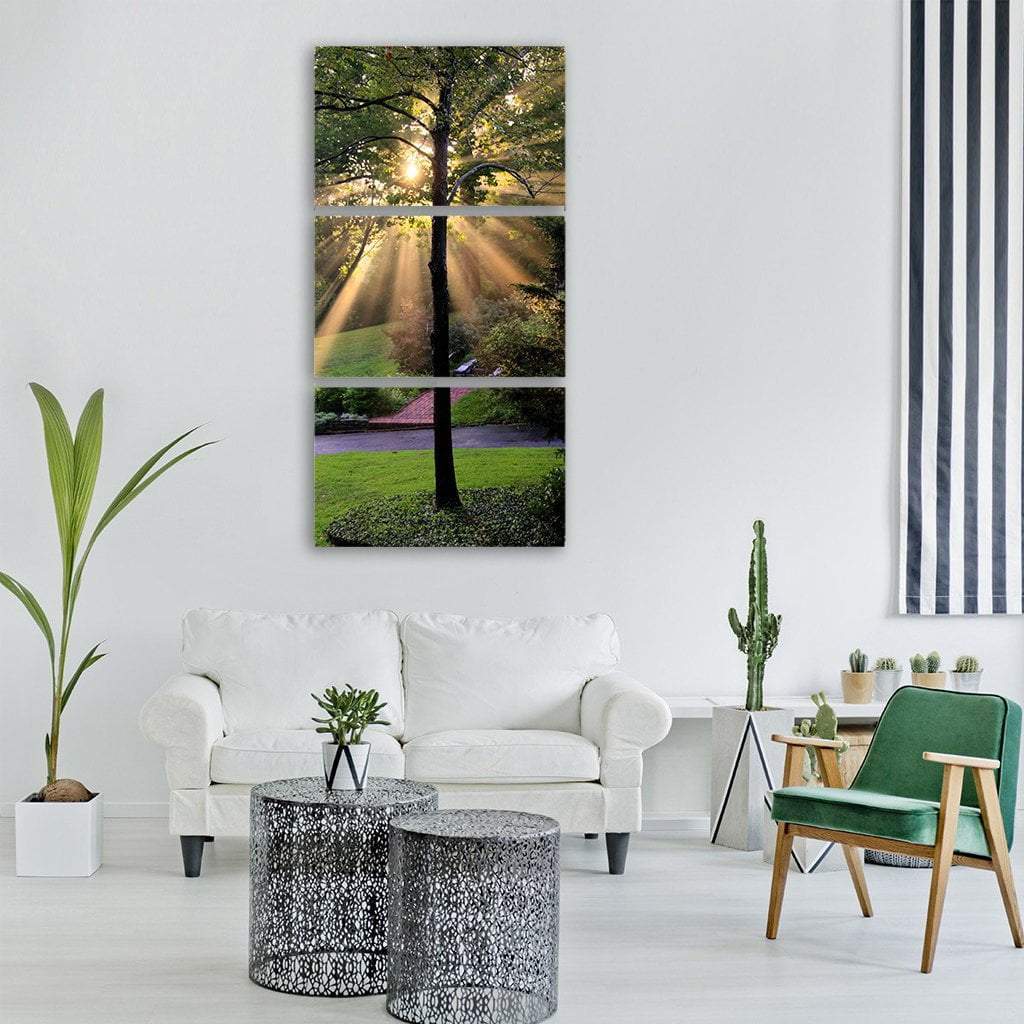 Sunlight Rays On Nature Tree Vertical Canvas Wall Art-1 Vertical-Gallery Wrap-12" x 24"-Tiaracle