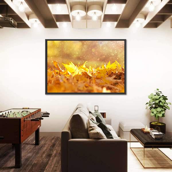 Autumn Leaves &amp; Sunlight Flares Canvas Wall Art-3 Horizontal-Gallery Wrap-25" x 16"-Tiaracle