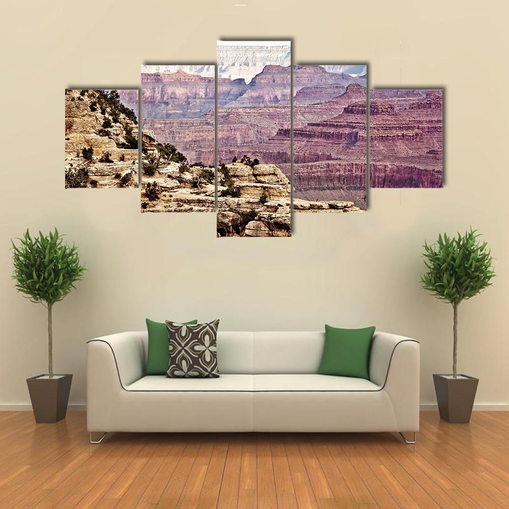Sunny Day Grand Canyon Canvas Wall Art-5 Pop-Gallery Wrap-47" x 32"-Tiaracle