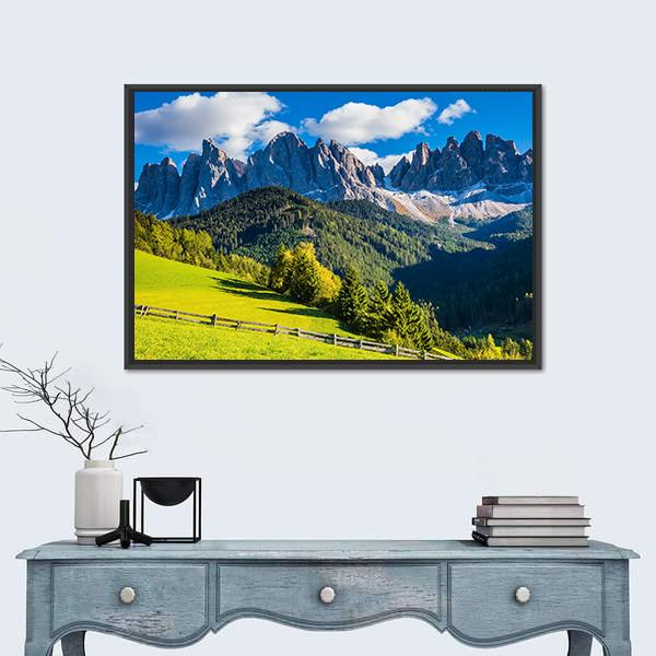 Sunny Day In Dolomites Canvas Wall Art-1 Piece-Floating Frame-24" x 16"-Tiaracle