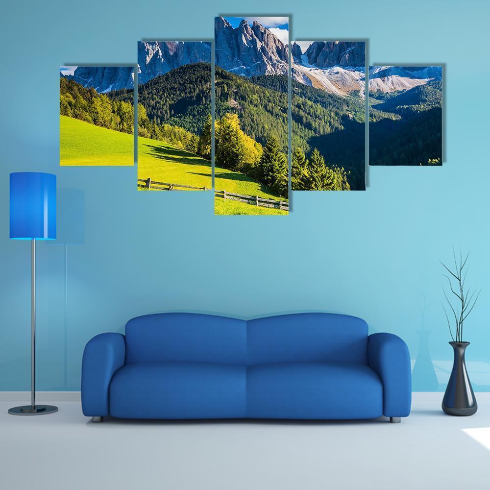 Sunny Day In Dolomites Canvas Wall Art-5 Star-Gallery Wrap-62" x 32"-Tiaracle