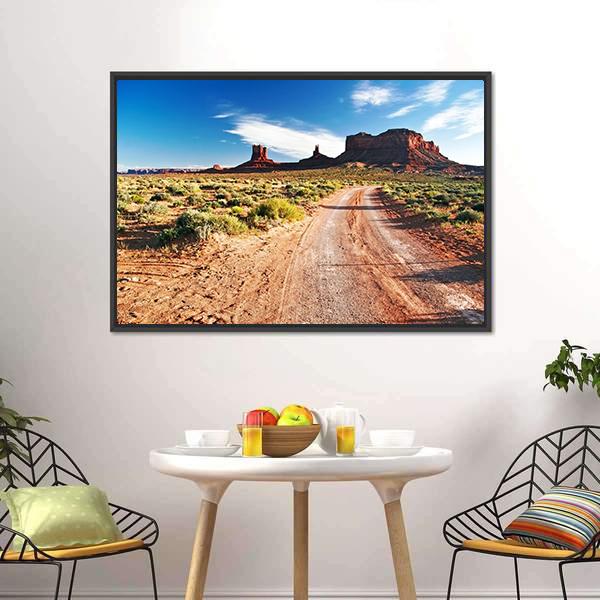 Sunny Day In Monument Valley Canvas Wall Art-1 Piece-Floating Frame-24" x 16"-Tiaracle