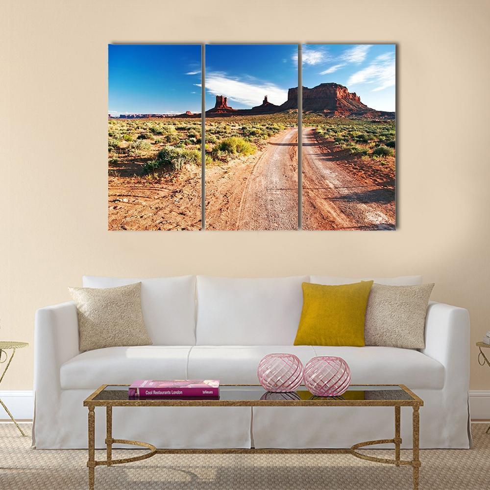 Sunny Day In Monument Valley Canvas Wall Art-3 Horizontal-Gallery Wrap-37" x 24"-Tiaracle