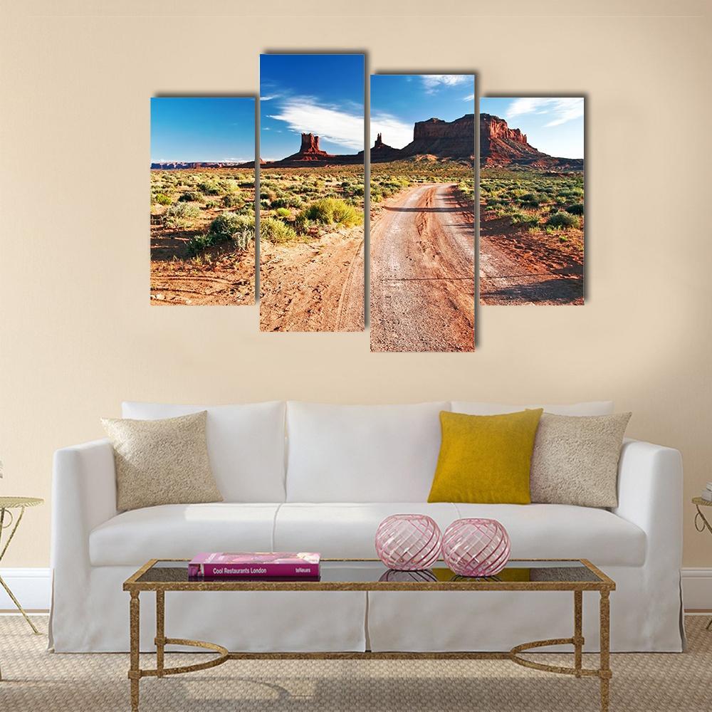 Sunny Day In Monument Valley Canvas Wall Art-4 Pop-Gallery Wrap-50" x 32"-Tiaracle