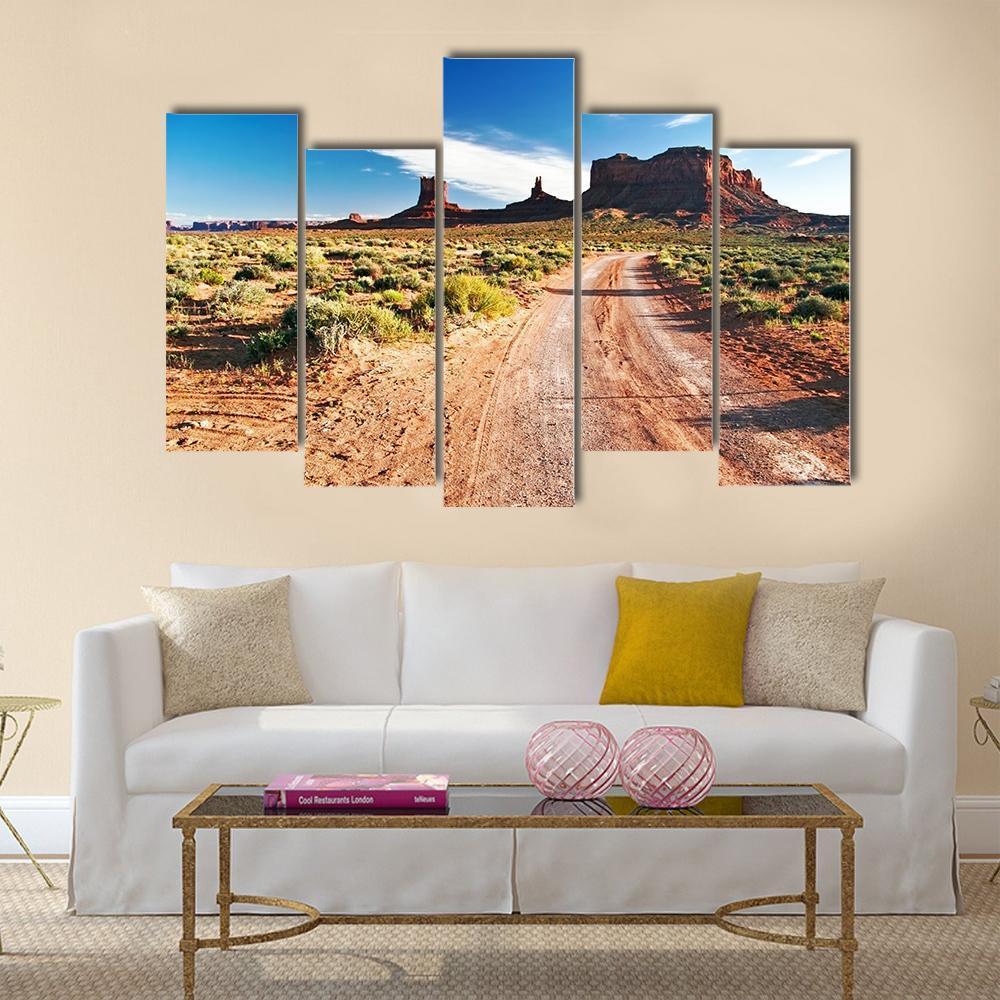 Sunny Day In Monument Valley Canvas Wall Art-5 Pop-Gallery Wrap-47" x 32"-Tiaracle