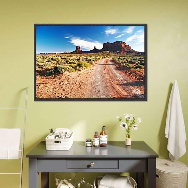 Sunny Day In Monument Valley Canvas Wall Art-1 Piece-Floating Frame-24" x 16"-Tiaracle