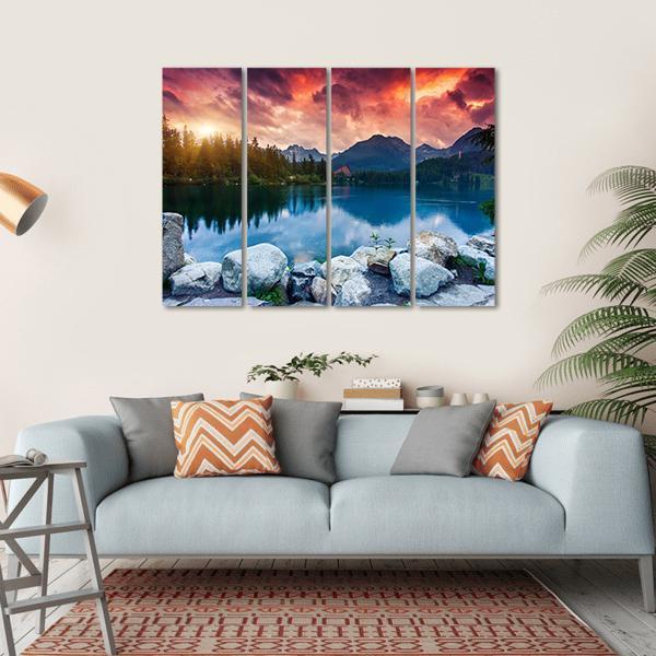 Sunny Day In Mountain Lake Canvas Wall Art-4 Horizontal-Gallery Wrap-34" x 24"-Tiaracle