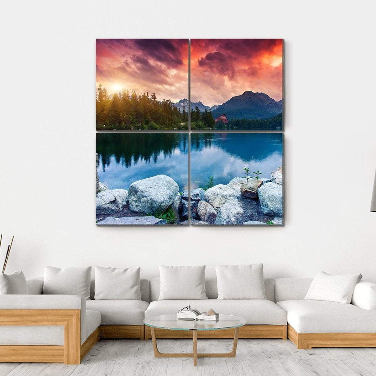 Sunny Day In Mountain Lake Canvas Wall Art-4 Square-Gallery Wrap-17" x 17"-Tiaracle