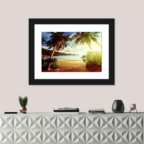 Sunny Day On Green Beach Canvas Wall Art-1 Piece-Framed Print-20" x 16"-Tiaracle