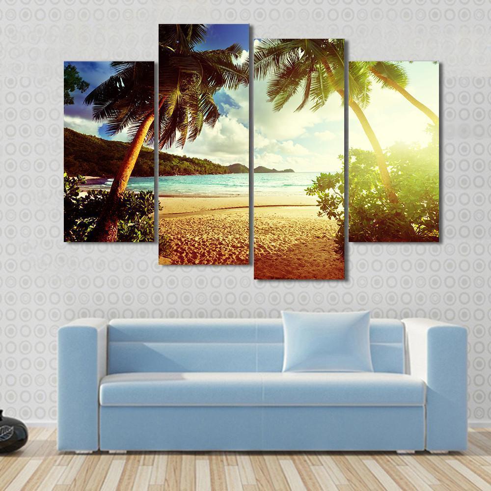Sunny Day On Green Beach Canvas Wall Art-4 Pop-Gallery Wrap-50" x 32"-Tiaracle