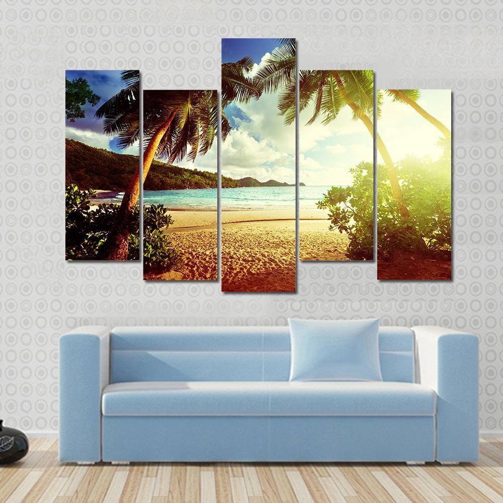 Sunny Day On Green Beach Canvas Wall Art-5 Pop-Gallery Wrap-47" x 32"-Tiaracle