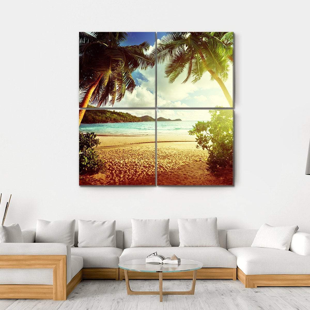 Sunny Day On Green Beach Canvas Wall Art-4 Square-Gallery Wrap-17" x 17"-Tiaracle