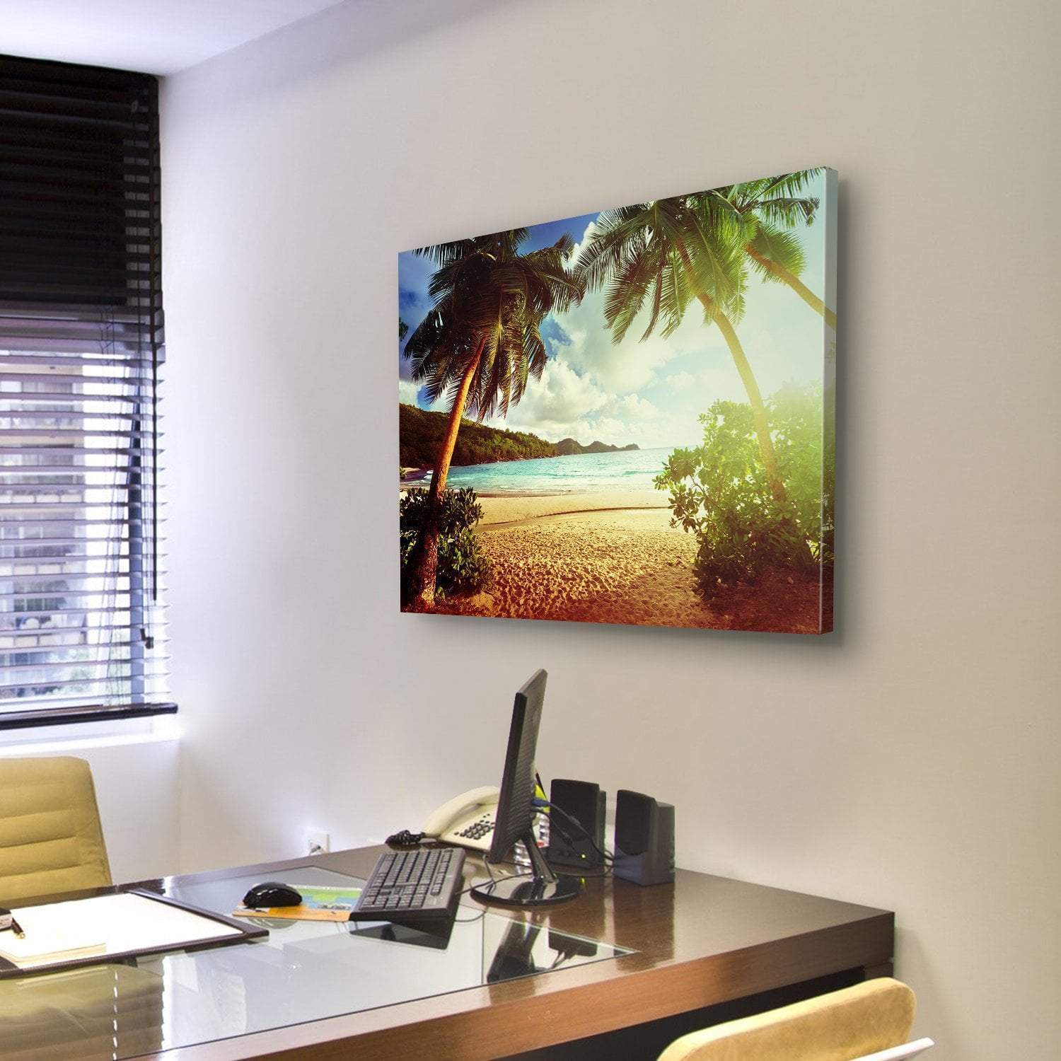 Sunny Day On Green Beach Canvas Wall Art-3 Horizontal-Gallery Wrap-25" x 16"-Tiaracle