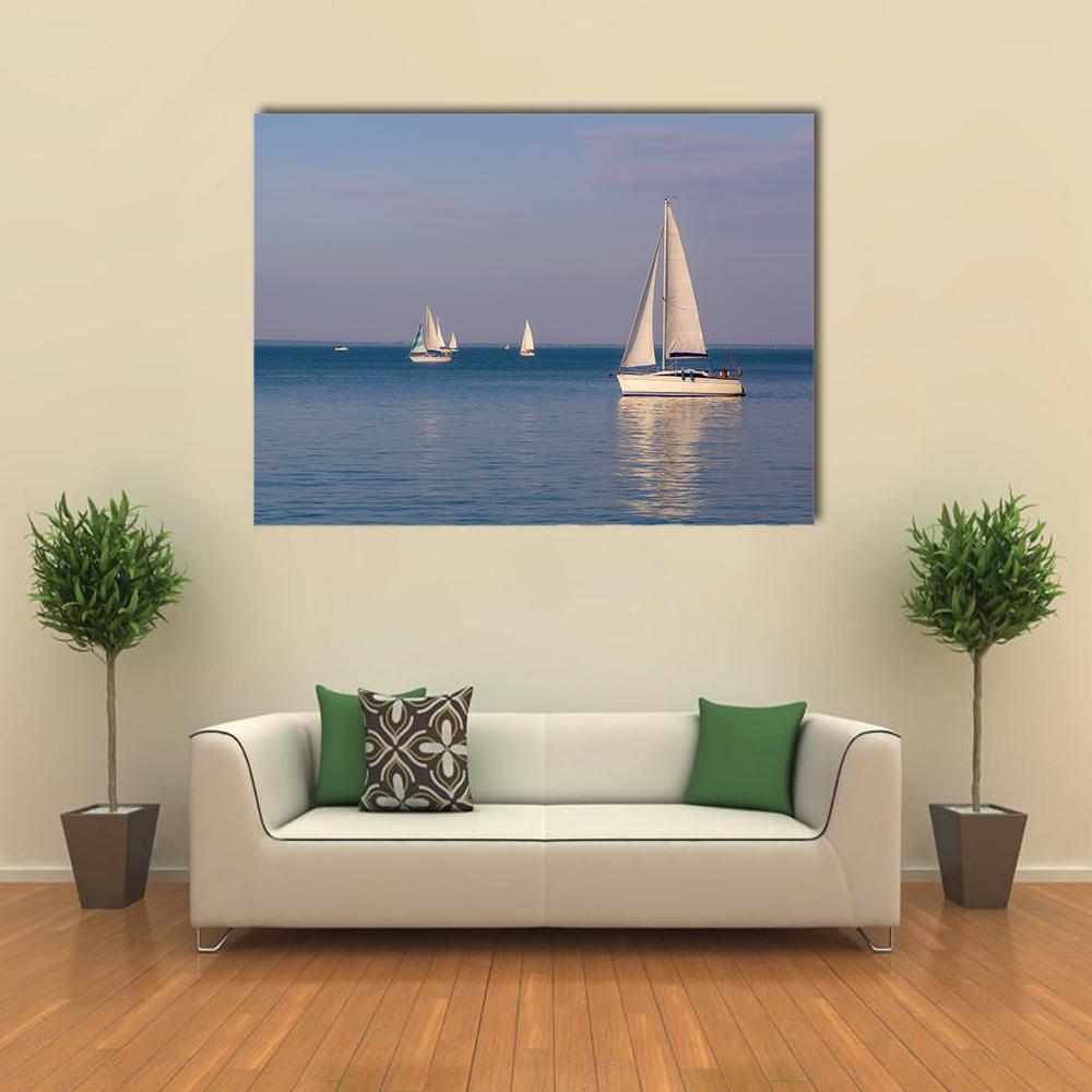 Sunny Day On Lake Balaton With Sailboats Canvas Wall Art-1 Piece-Gallery Wrap-48&quot; x 32&quot;-Tiaracle