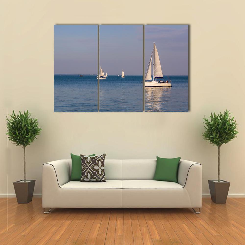 Sunny Day On Lake Balaton With Sailboats Canvas Wall Art-3 Horizontal-Gallery Wrap-37&quot; x 24&quot;-Tiaracle