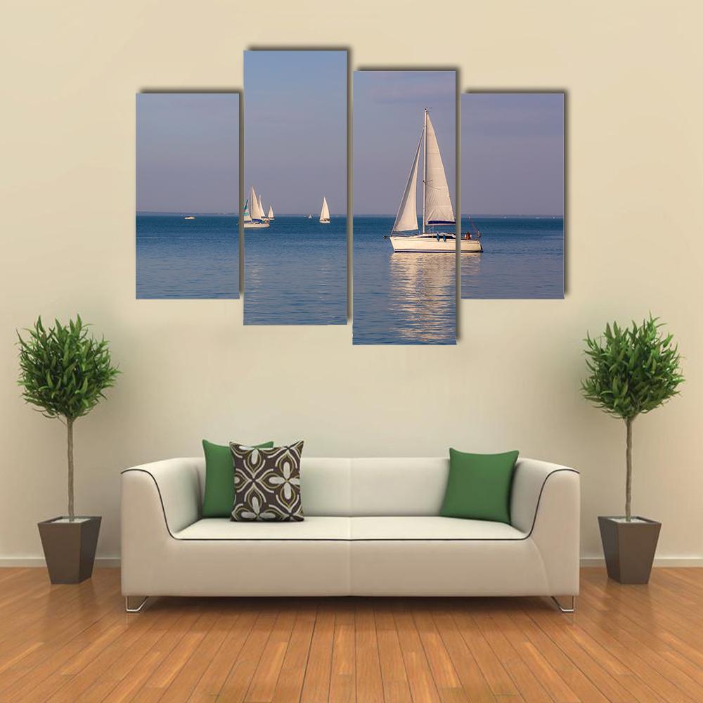 Sunny Day On Lake Balaton With Sailboats Canvas Wall Art-4 Pop-Gallery Wrap-50&quot; x 32&quot;-Tiaracle