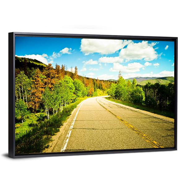 Sunny Road Among Trees With Colorful Leaves Canvas Wall Art-3 Horizontal-Gallery Wrap-25" x 16"-Tiaracle