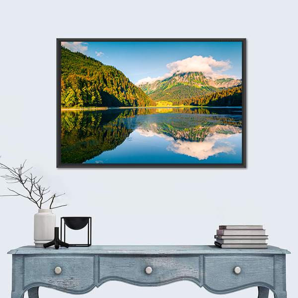Sunny Summer Landscape On Obersee Lake Canvas Wall Art-1 Piece-Floating Frame-24" x 16"-Tiaracle