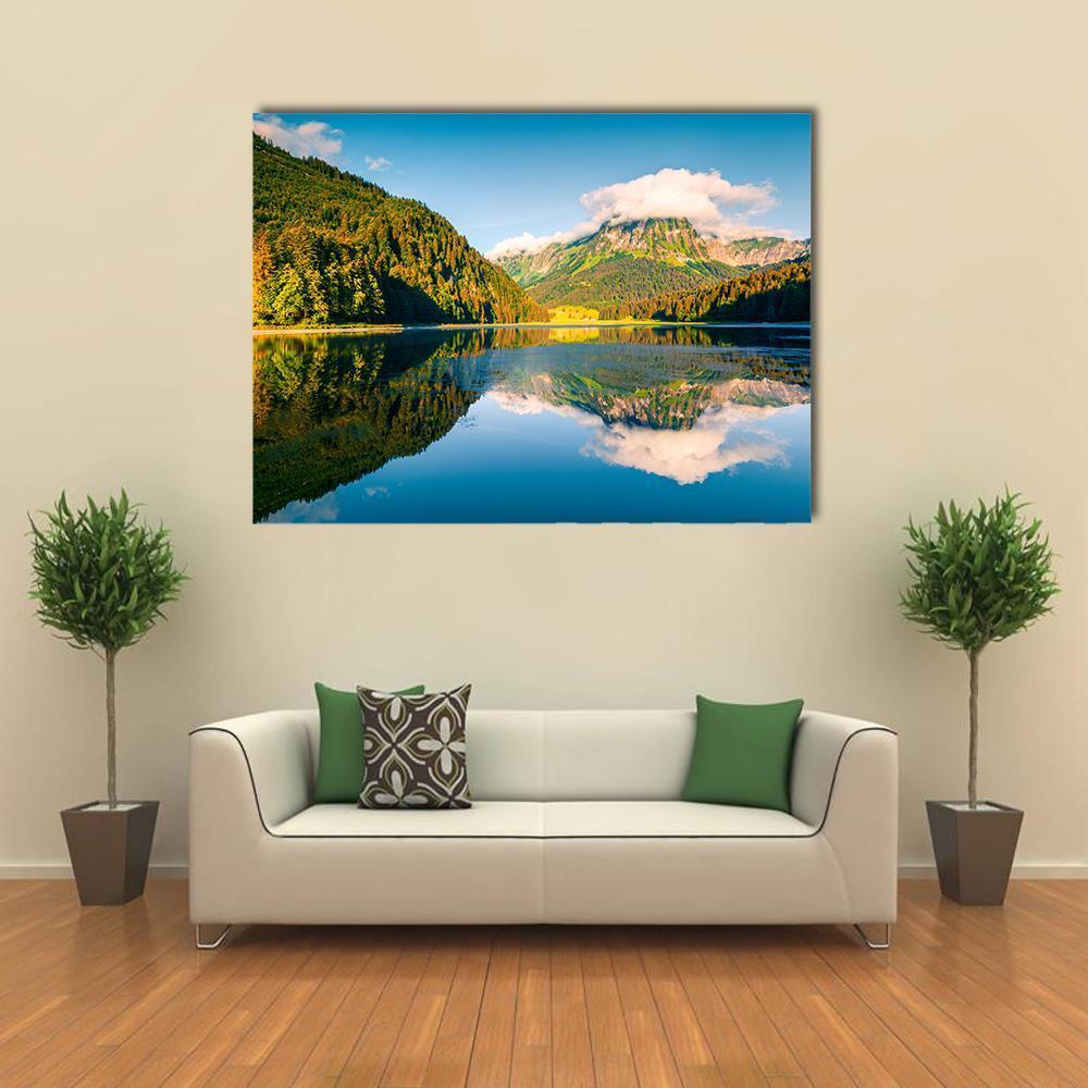 Sunny Summer Landscape On Obersee Lake Canvas Wall Art-1 Piece-Gallery Wrap-48" x 32"-Tiaracle