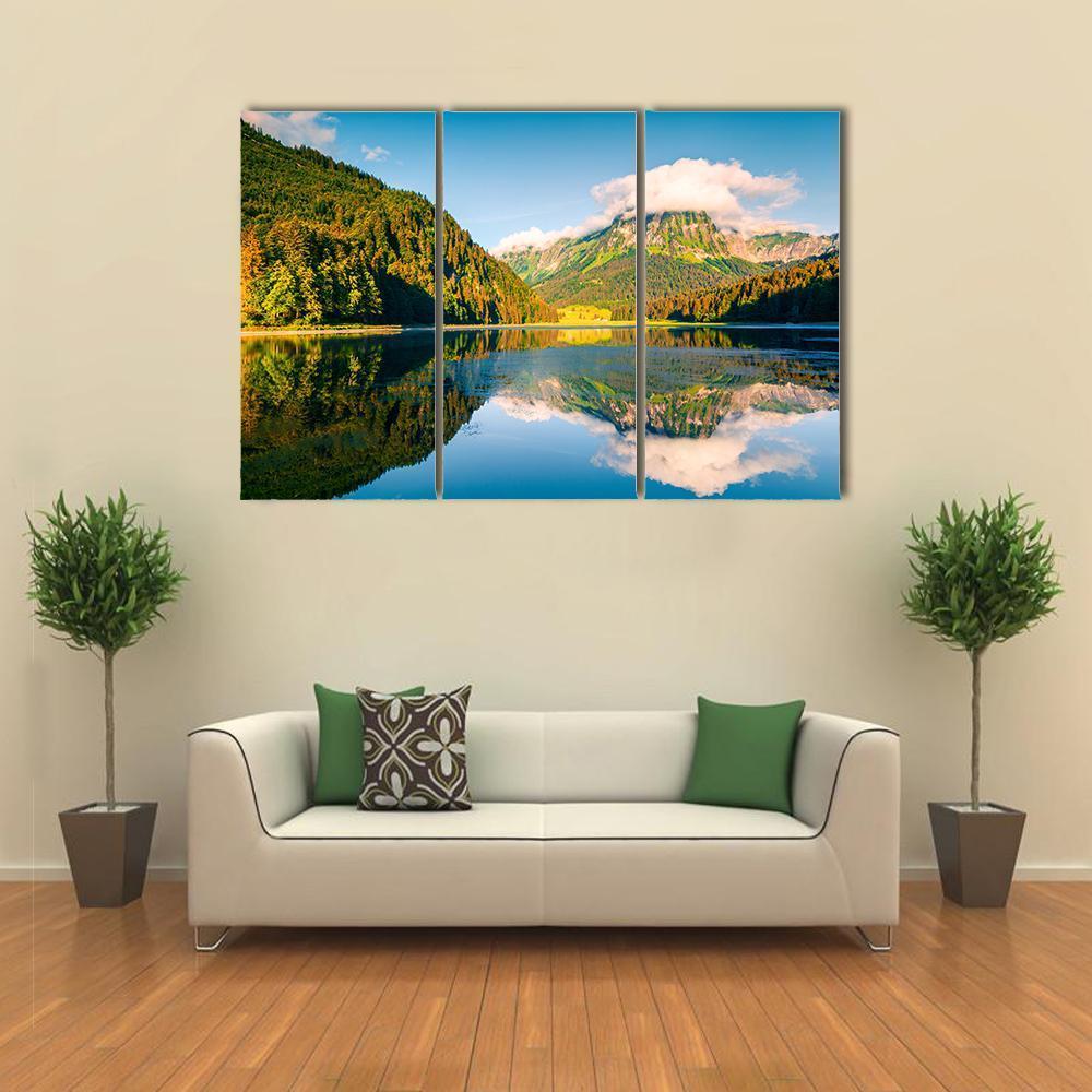 Sunny Summer Landscape On Obersee Lake Canvas Wall Art-3 Horizontal-Gallery Wrap-37" x 24"-Tiaracle