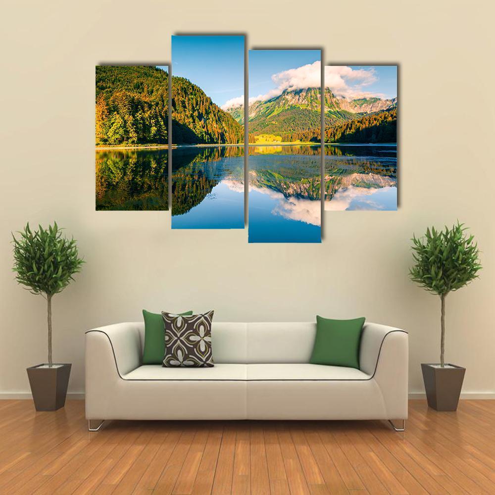 Sunny Summer Landscape On Obersee Lake Canvas Wall Art-4 Pop-Gallery Wrap-50" x 32"-Tiaracle