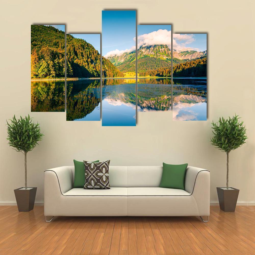 Sunny Summer Landscape On Obersee Lake Canvas Wall Art-5 Pop-Gallery Wrap-47" x 32"-Tiaracle
