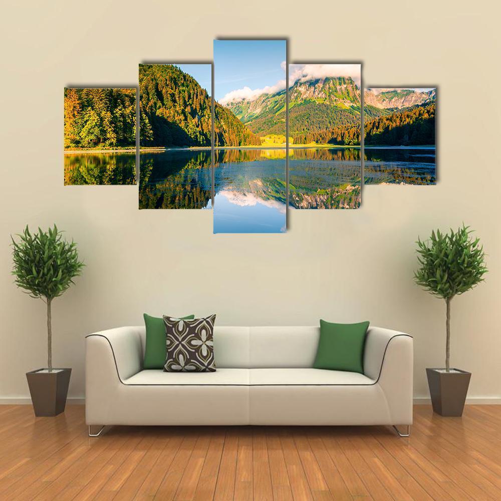 Sunny Summer Landscape On Obersee Lake Canvas Wall Art-5 Star-Gallery Wrap-62" x 32"-Tiaracle