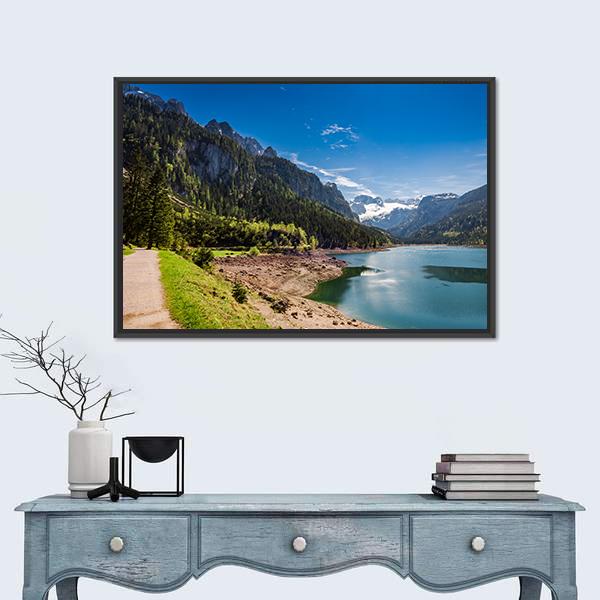 Sunny Sunrise At Gosausee Lake Canvas Wall Art-1 Piece-Floating Frame-24" x 16"-Tiaracle