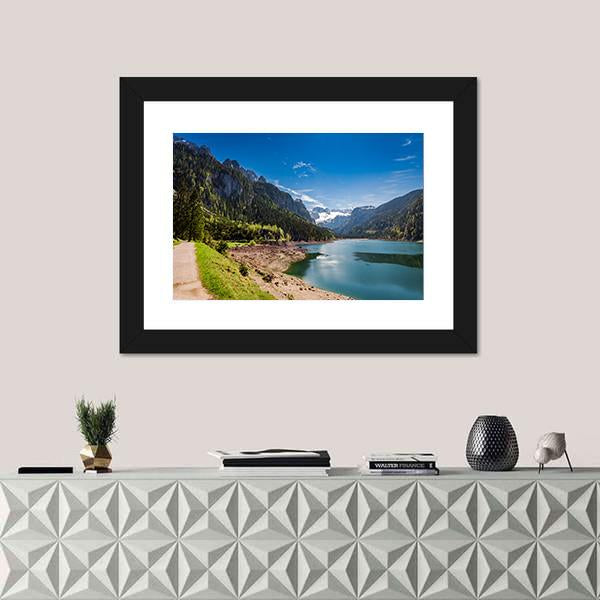 Sunny Sunrise At Gosausee Lake Canvas Wall Art-1 Piece-Framed Print-20" x 16"-Tiaracle