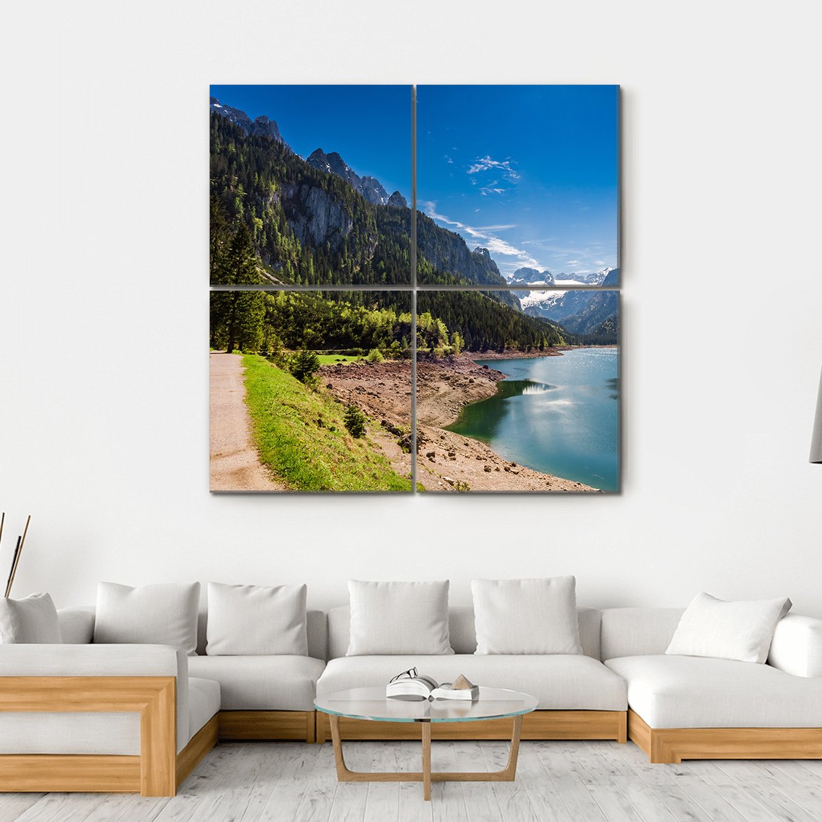 Sunny Sunrise At Gosausee Lake Canvas Wall Art-4 Square-Gallery Wrap-17" x 17"-Tiaracle