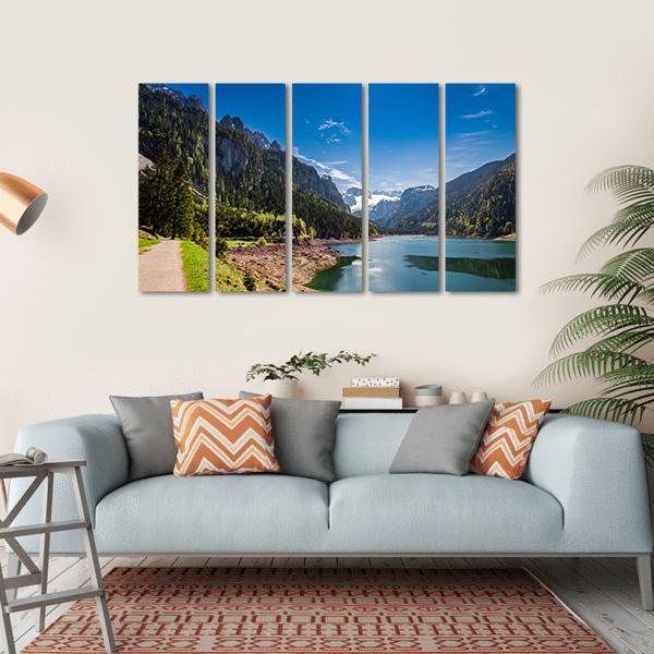 Sunny Sunrise At Gosausee Lake Canvas Wall Art-5 Horizontal-Gallery Wrap-22" x 12"-Tiaracle