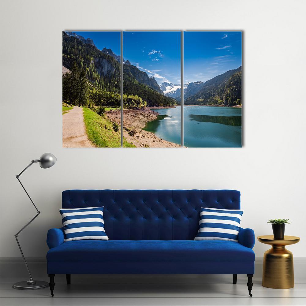 Sunny Sunrise At Gosausee Lake Canvas Wall Art-3 Horizontal-Gallery Wrap-37" x 24"-Tiaracle