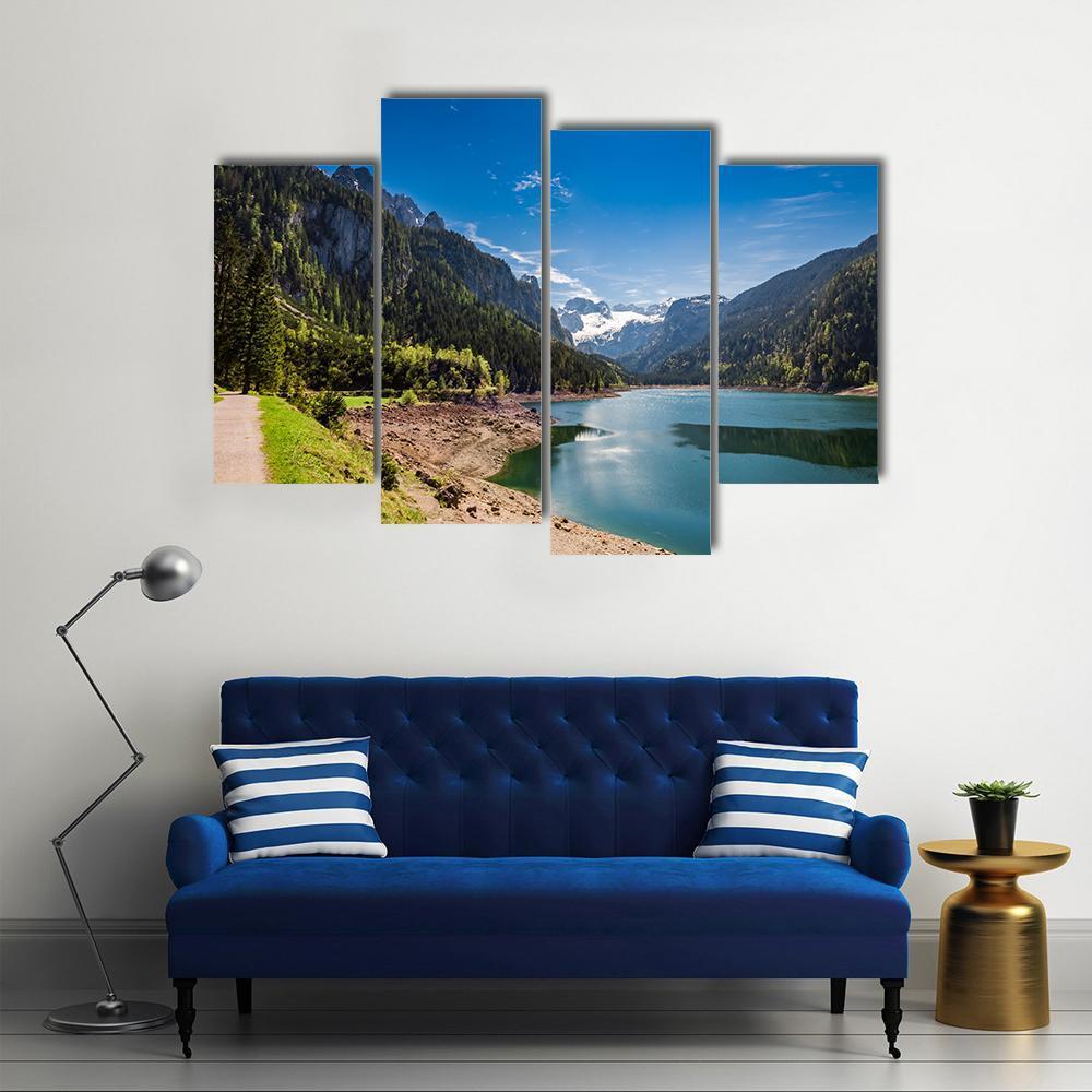 Sunny Sunrise At Gosausee Lake Canvas Wall Art-4 Pop-Gallery Wrap-50" x 32"-Tiaracle