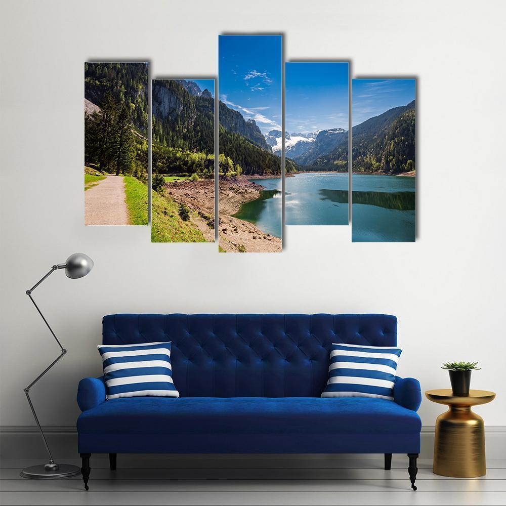 Sunny Sunrise At Gosausee Lake Canvas Wall Art-5 Pop-Gallery Wrap-47" x 32"-Tiaracle