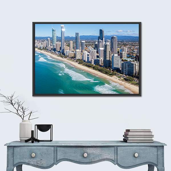 Sunny View Of Gold Coast In Queensland Canvas Wall Art-1 Piece-Floating Frame-24" x 16"-Tiaracle