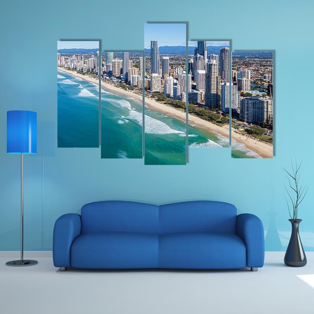 Sunny View Of Gold Coast In Queensland Canvas Wall Art-5 Pop-Gallery Wrap-47" x 32"-Tiaracle