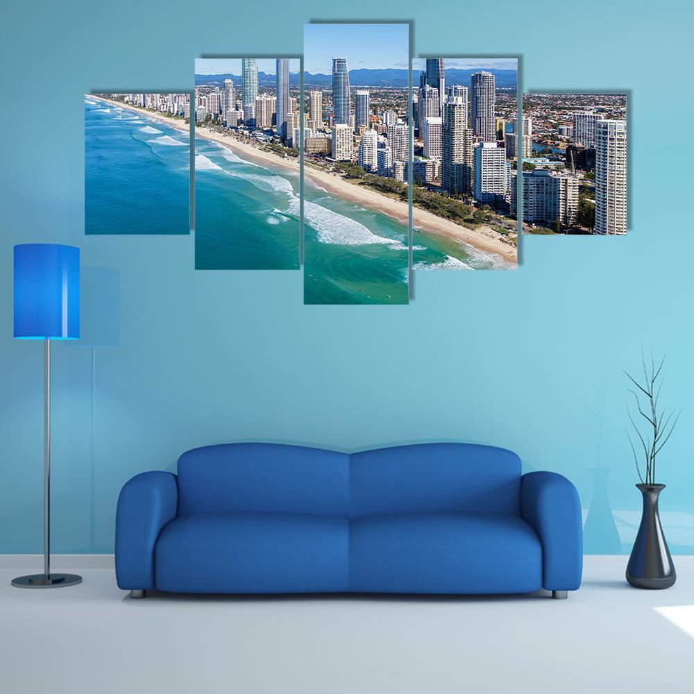 Sunny View Of Gold Coast In Queensland Canvas Wall Art-5 Star-Gallery Wrap-62" x 32"-Tiaracle