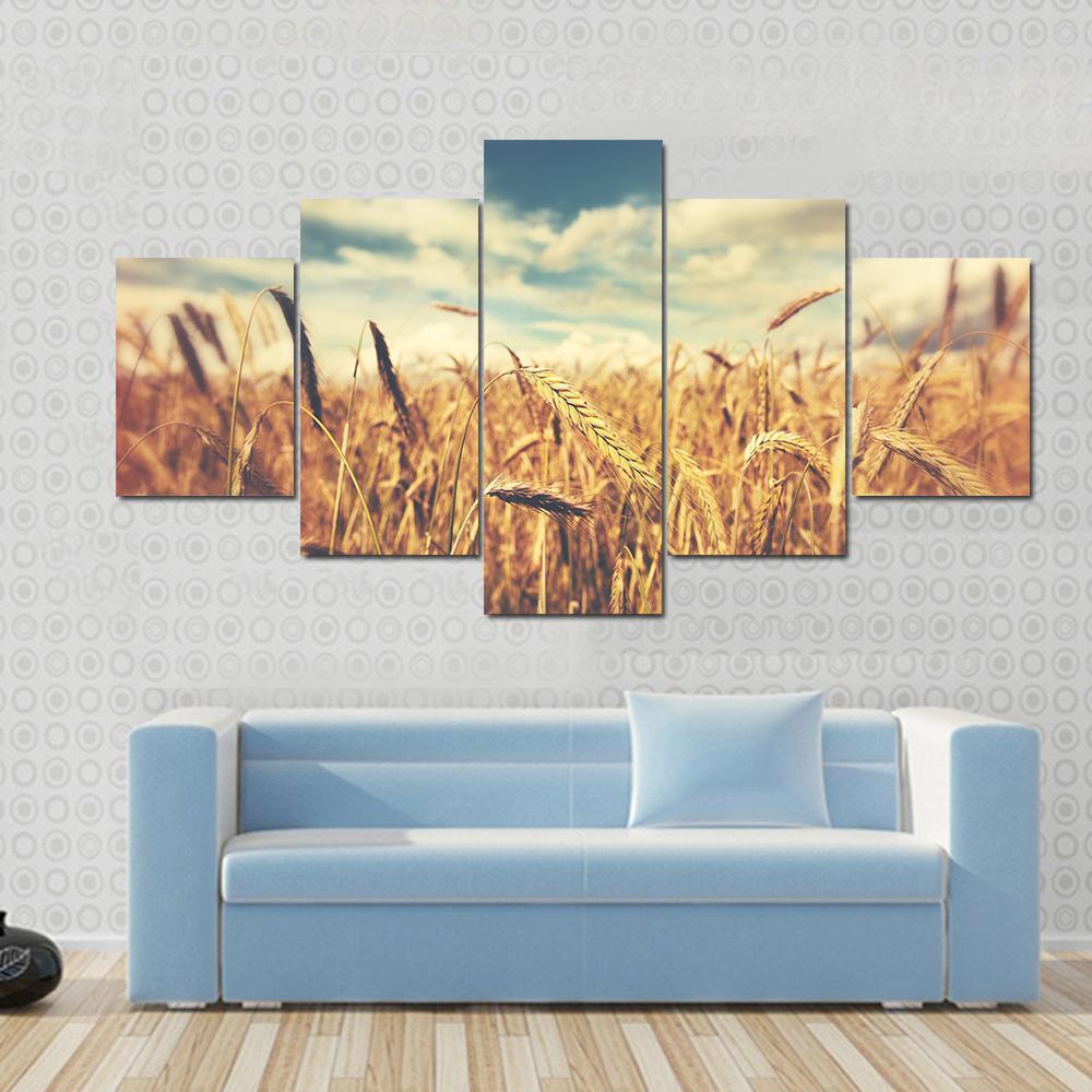 Sunny Wheat Field Canvas Wall Art-3 Horizontal-Gallery Wrap-25" x 16"-Tiaracle