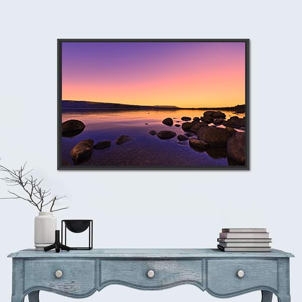 Sunrise Above A Lake Canvas Wall Art-1 Piece-Floating Frame-24" x 16"-Tiaracle