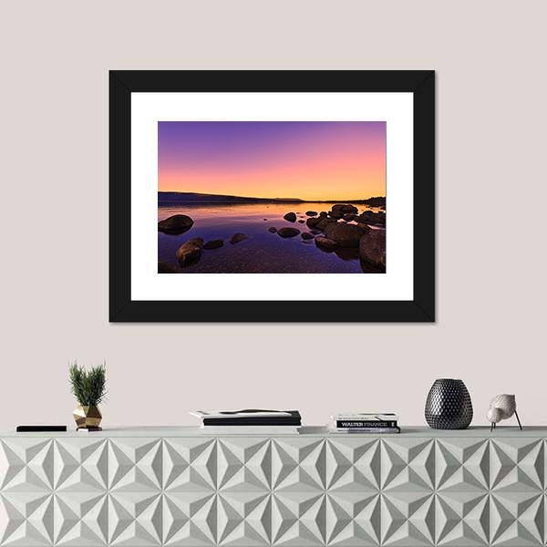 Sunrise Above A Lake Canvas Wall Art-1 Piece-Framed Print-20" x 16"-Tiaracle
