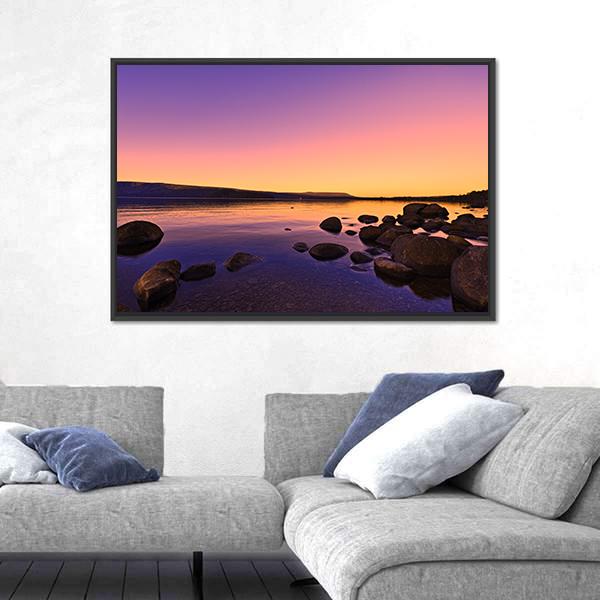 Sunrise Above A Lake Canvas Wall Art-3 Horizontal-Gallery Wrap-25" x 16"-Tiaracle