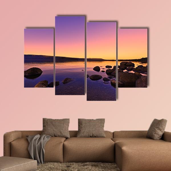 Sunrise Above A Lake Canvas Wall Art-4 Pop-Gallery Wrap-50" x 32"-Tiaracle