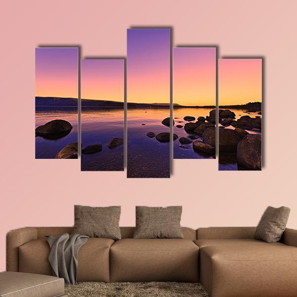 Sunrise Above A Lake Canvas Wall Art-5 Pop-Gallery Wrap-47" x 32"-Tiaracle