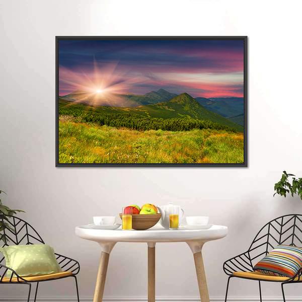 Sunrise Above Mountains Canvas Wall Art-1 Piece-Floating Frame-36" x 24"-Tiaracle